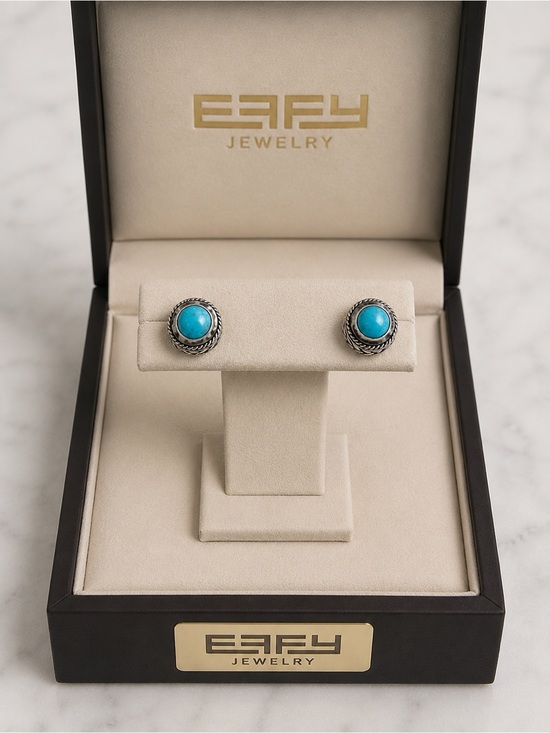 Effy Jewelry - Effy 925 Sterling Silver/18k Yellow Gold Turquoise Stud Ladies Earrings/Gift NEW